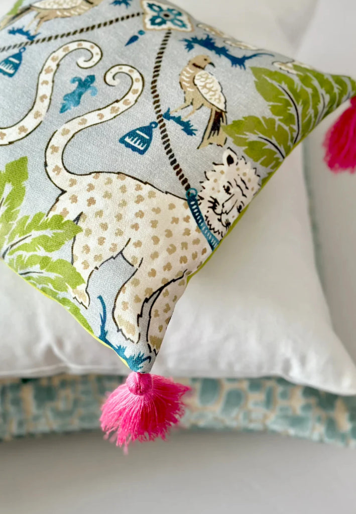 Pink cheetah pillow cover , pink cheetah throw pillow , Tibetan tiger pillow cover , Asian style throw pillow