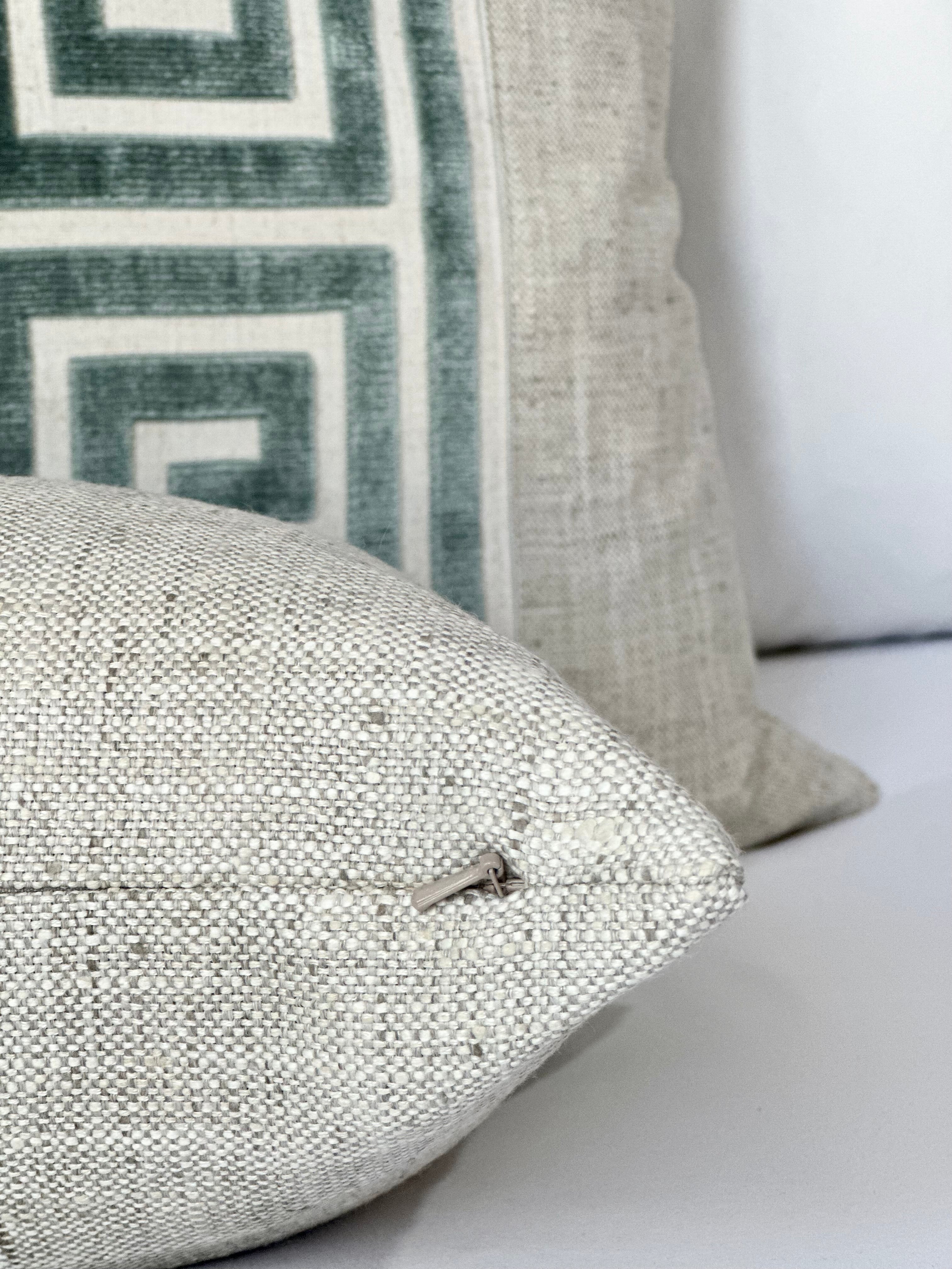 Neutral pillow cover Greek Key detail