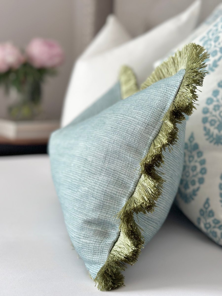 Seaglass Laguna Throw Pillow Cover / green fringe detail