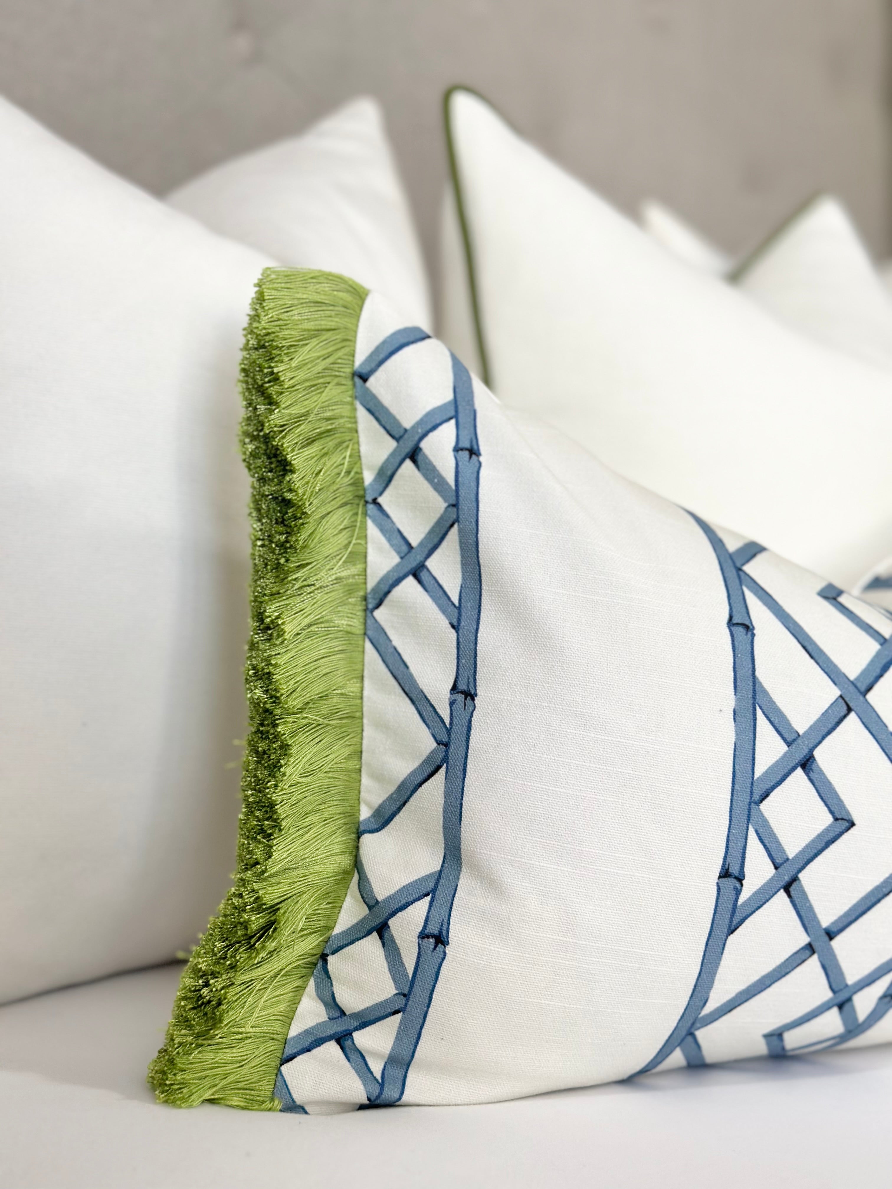 Blue Bamboo print linen pillow cover