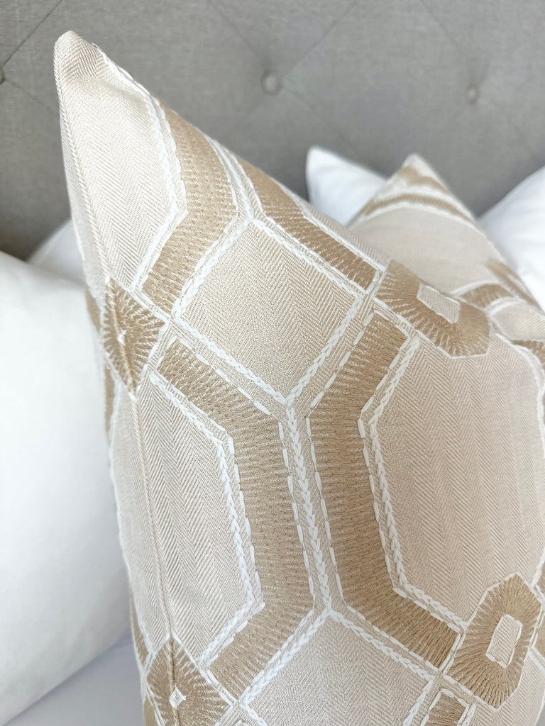 Neutral embroidered accent pillow cover