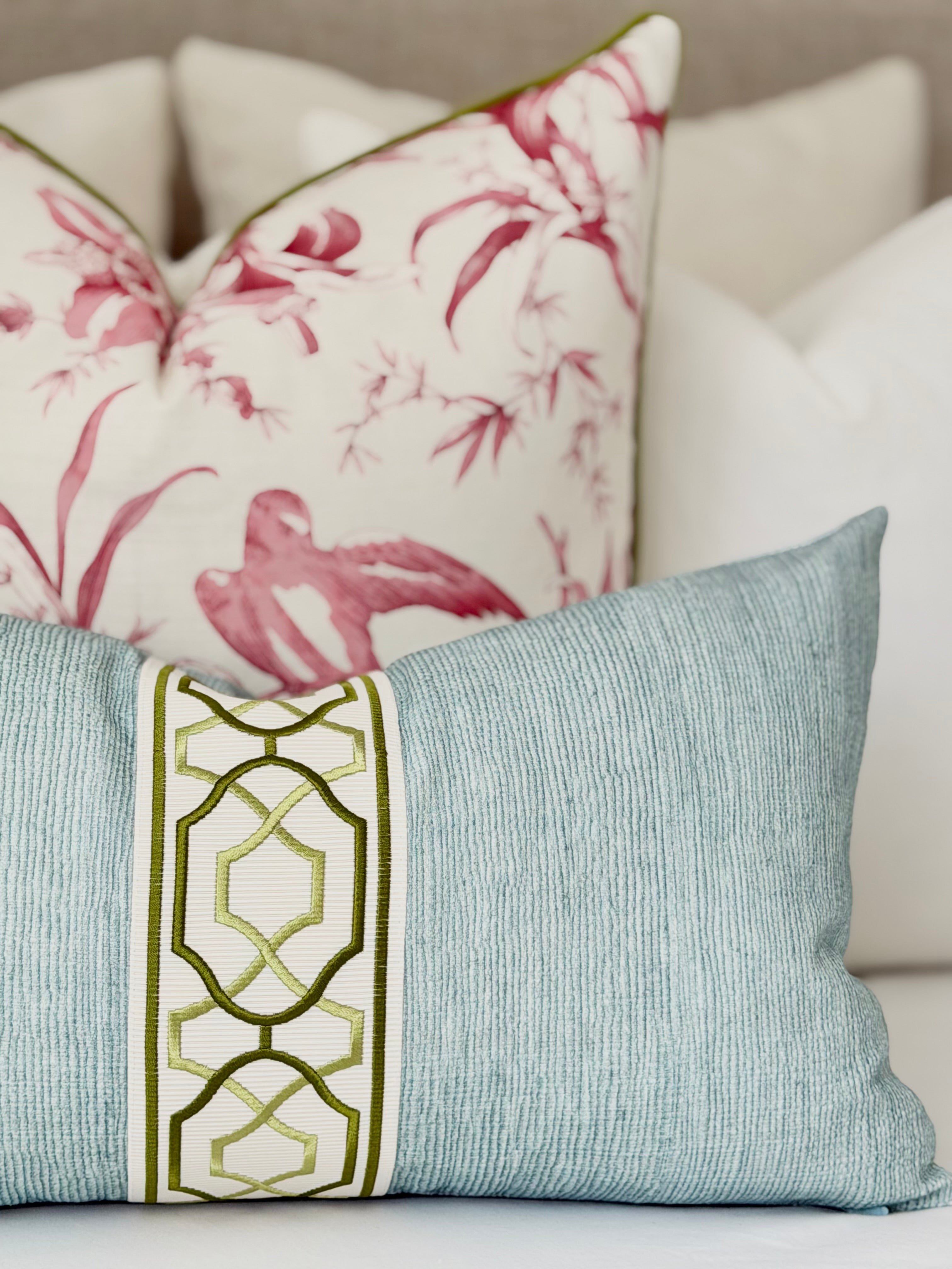 Pink Flora Throw Pillow Birdy