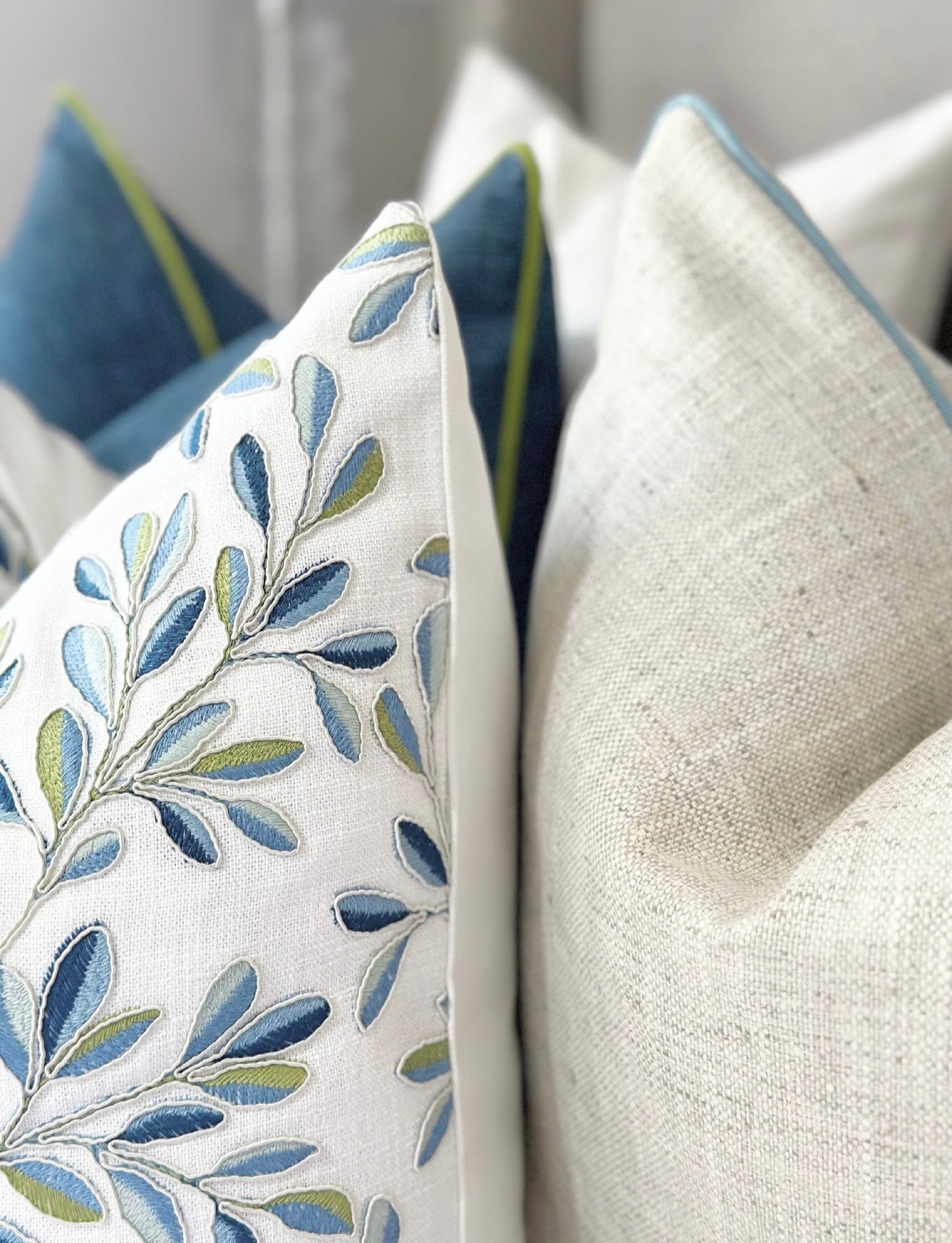Leafage floral embroidered pillow cover