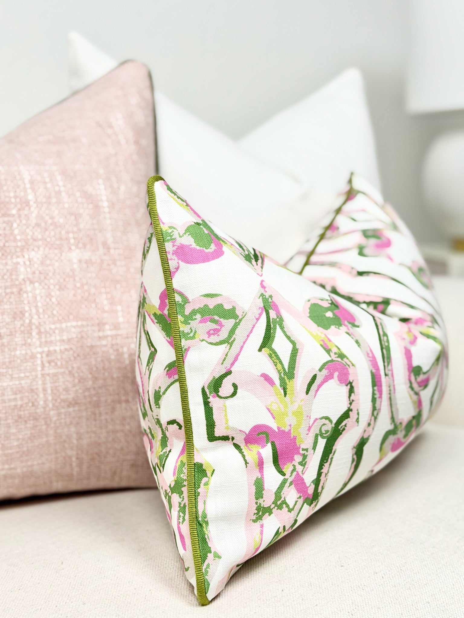 Pink Green Throw Pillow Marbella