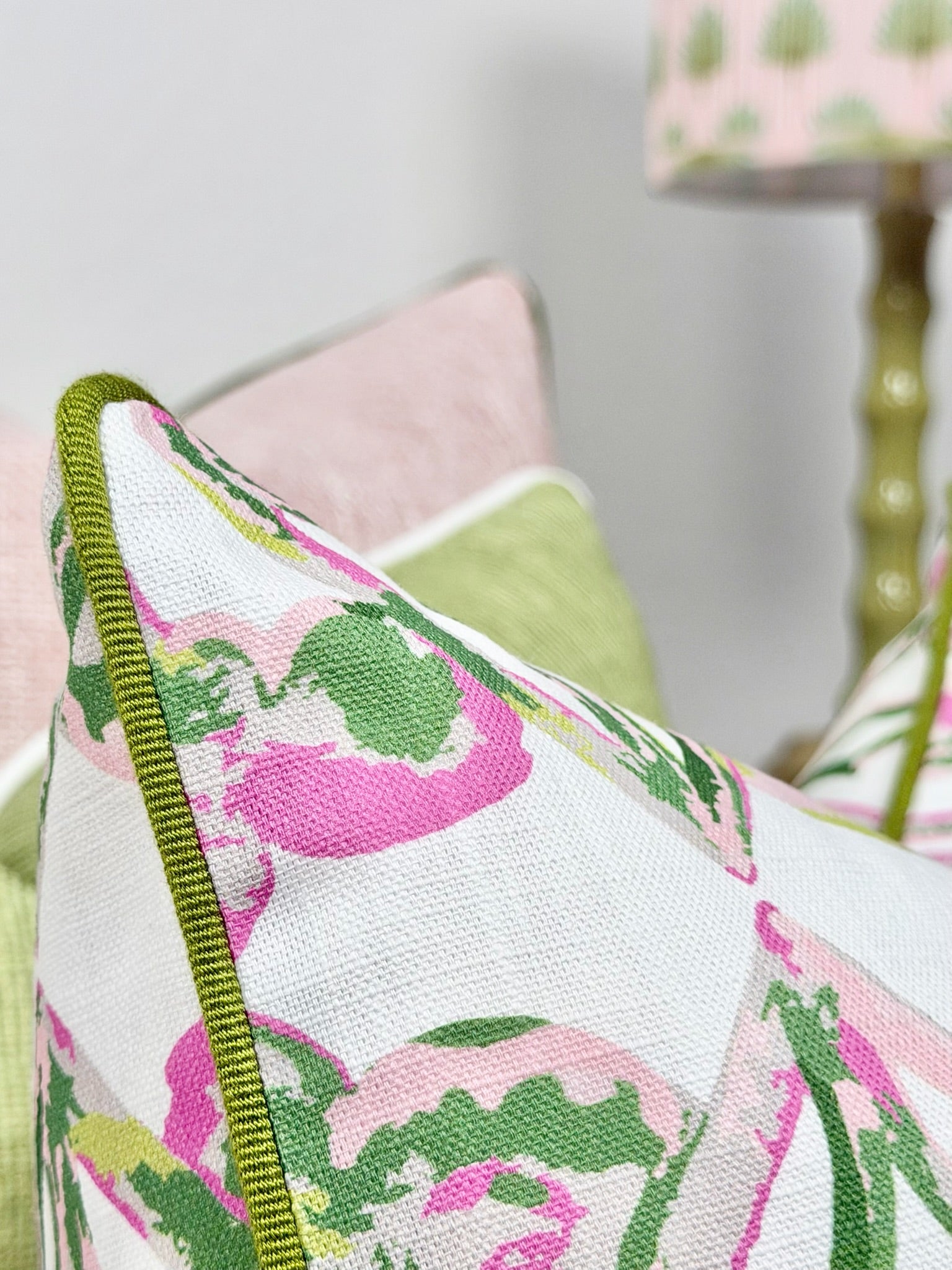 Pink Green Throw Pillow Marbella