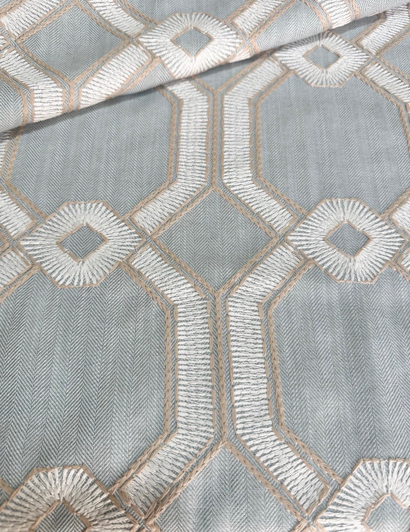 Embroidered seaglass fabric swatch