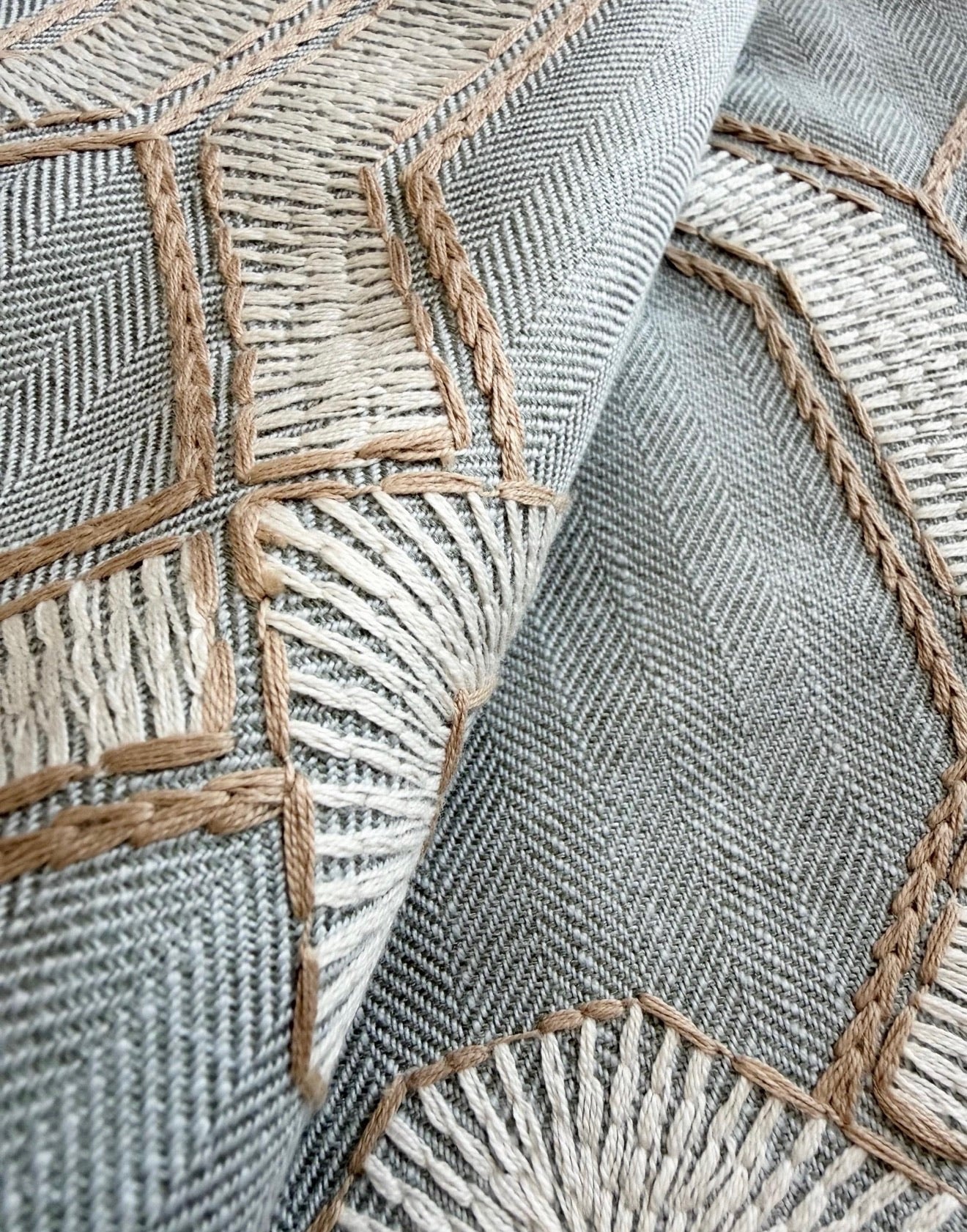 Embroidered seaglass fabric swatch