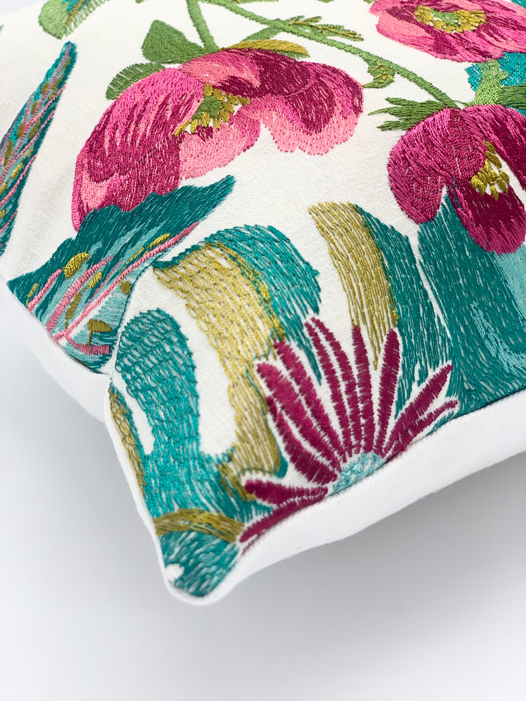 Abelia Embroidered floral throw pillow cover