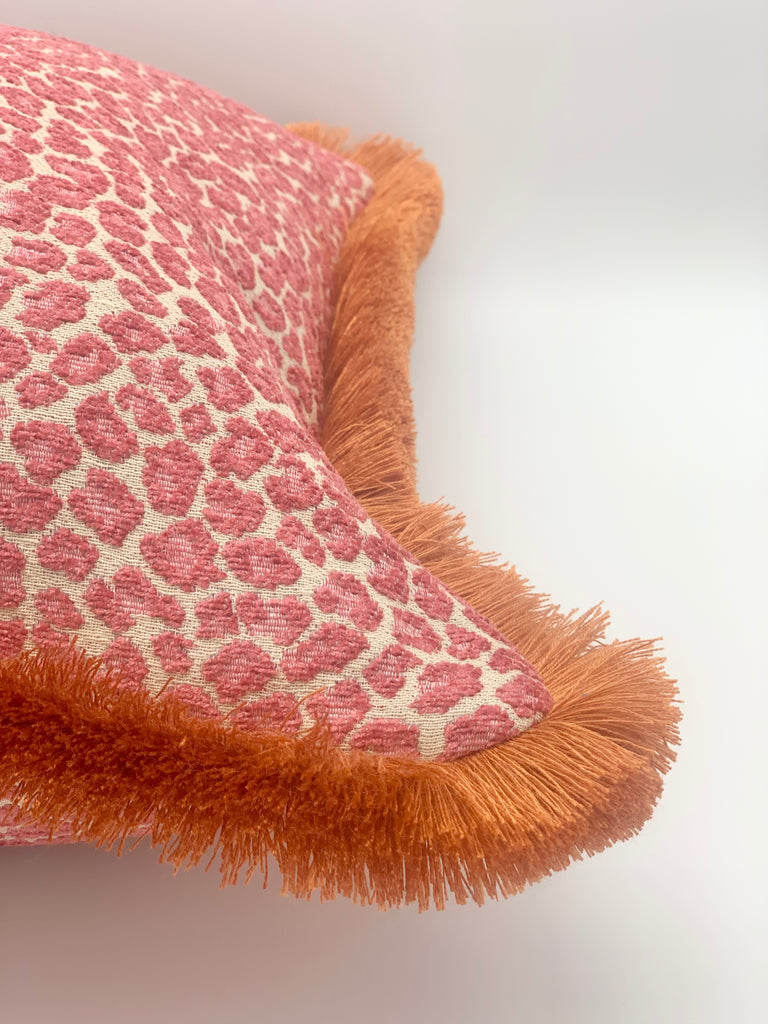 Pink cheetah orange brushed fringe detail