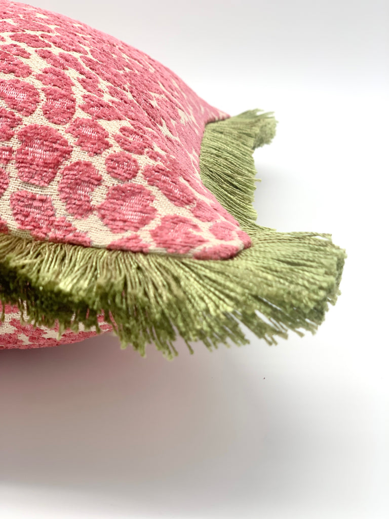 Pink cheetah green brushed fringe detail