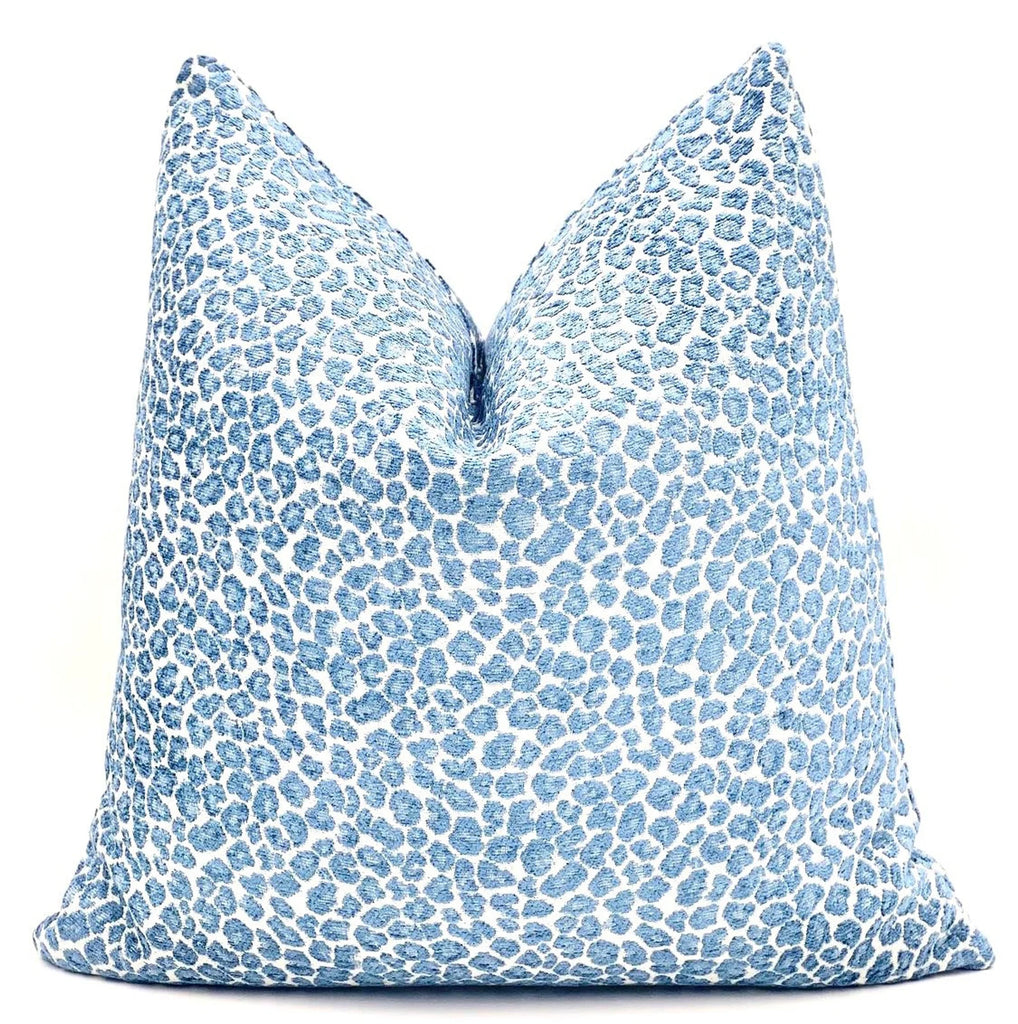 Blue cheetah on chenille fabric , decorative throw pillow cover blue cheetah , blue accent throw pillow chinoiserie style , Chinoiserie chic throw pillow cover
