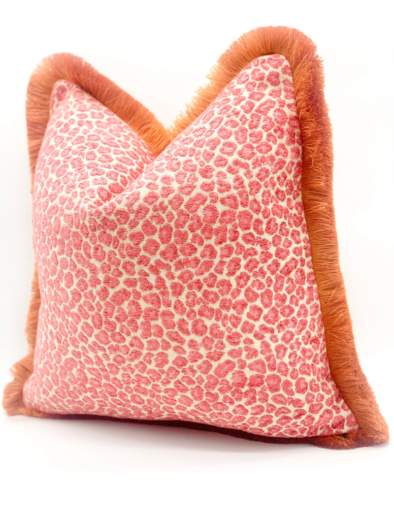 Pink cheetah orange brushed fringe detail